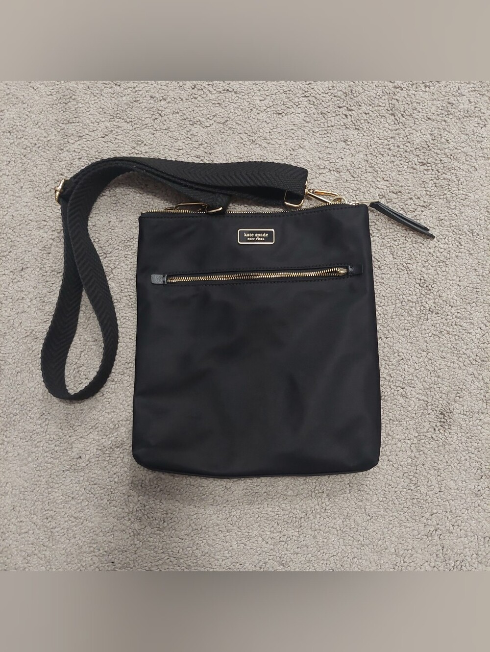 Kate Spade New York Dawn Flat Crossbody Purse Black Nylon 9in Width 10in Height